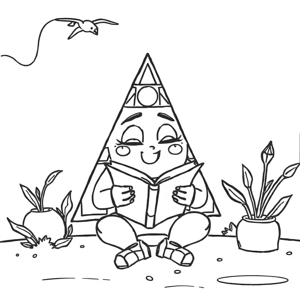 Geometric a triangle pattern reading a book — classic geometric patterns coloring page (ages 5–10)