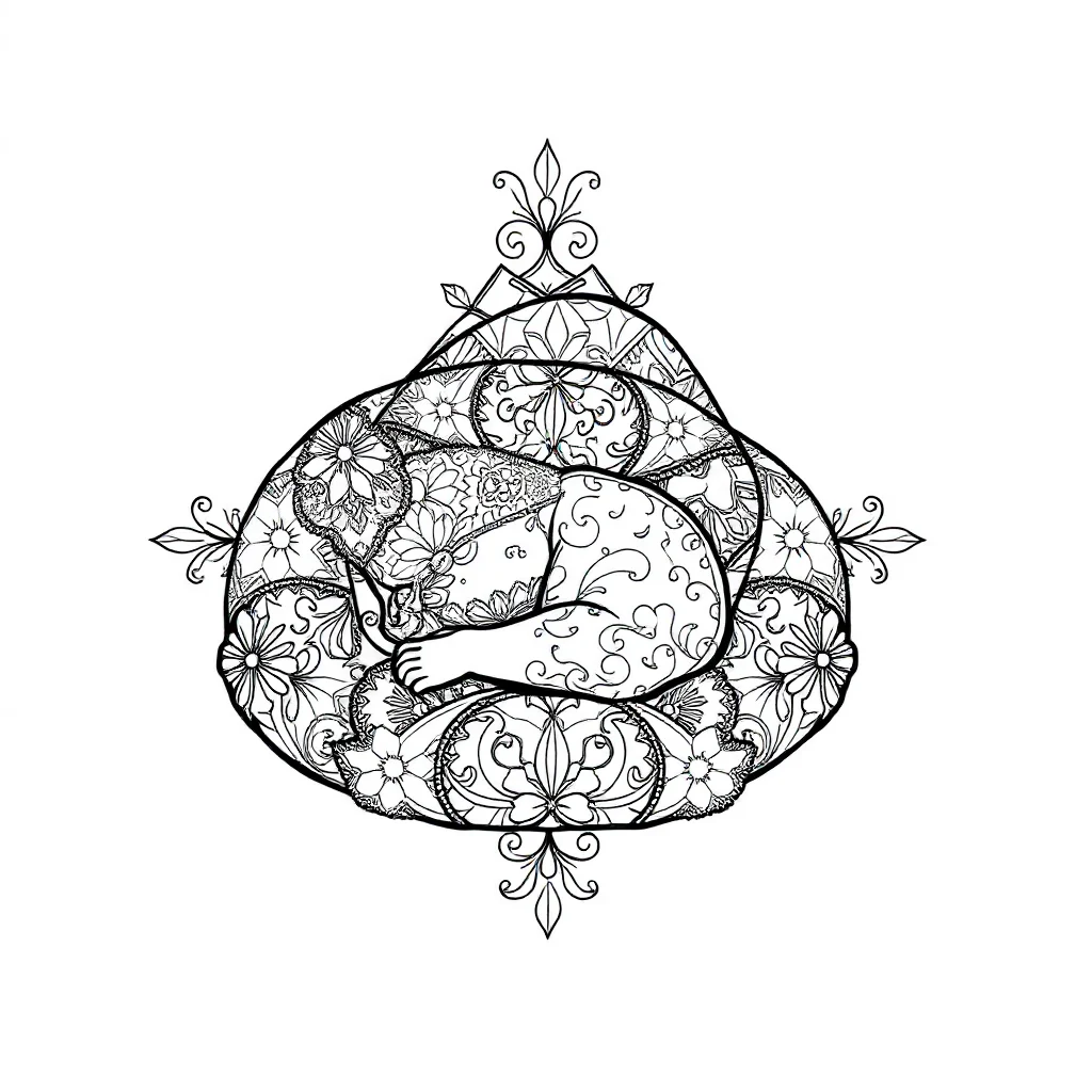 Geometric a triangle pattern sleeping curled up — detailed geometric patterns coloring page (ages 9+ & adults)
