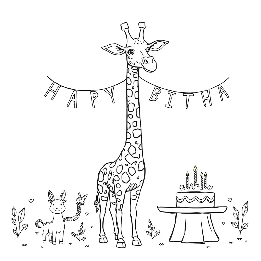 Giraffes a tall giraffe celebrating a birthday — classic giraffes coloring page (ages 5–10)