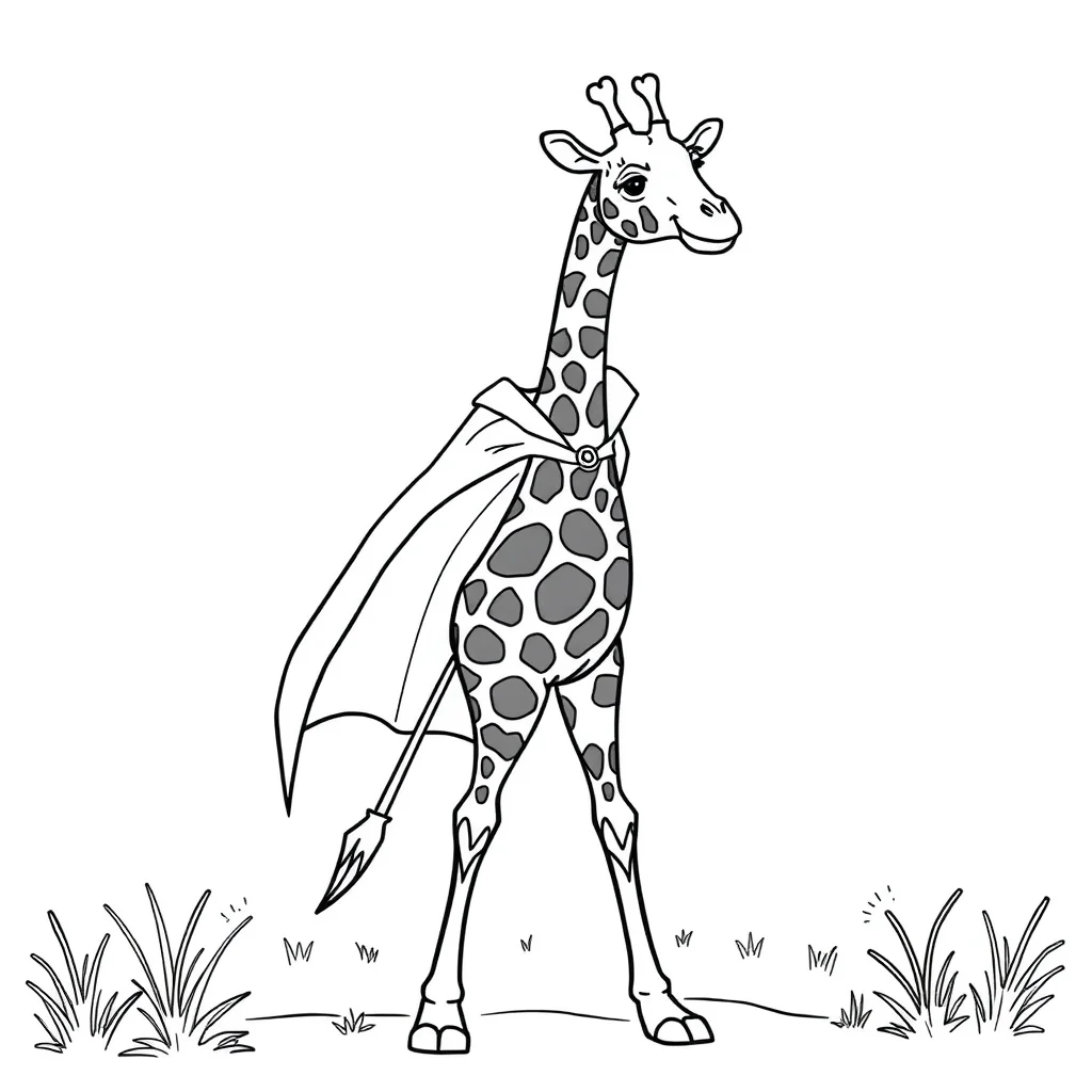 Giraffes a tall giraffe in a superhero cape — classic giraffes coloring page (ages 5–10)