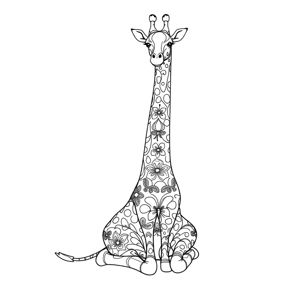 Giraffes a tall giraffe sitting — detailed giraffes coloring page (ages 9+ & adults)