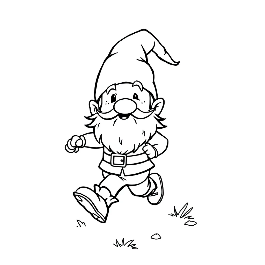 Gnomes a cute gnome running — easy gnomes coloring page (ages 2–5)