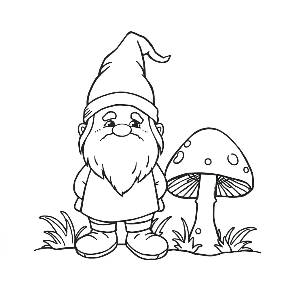 Gnomes a gnome and a mushroom — easy gnomes coloring page (ages 2–5)