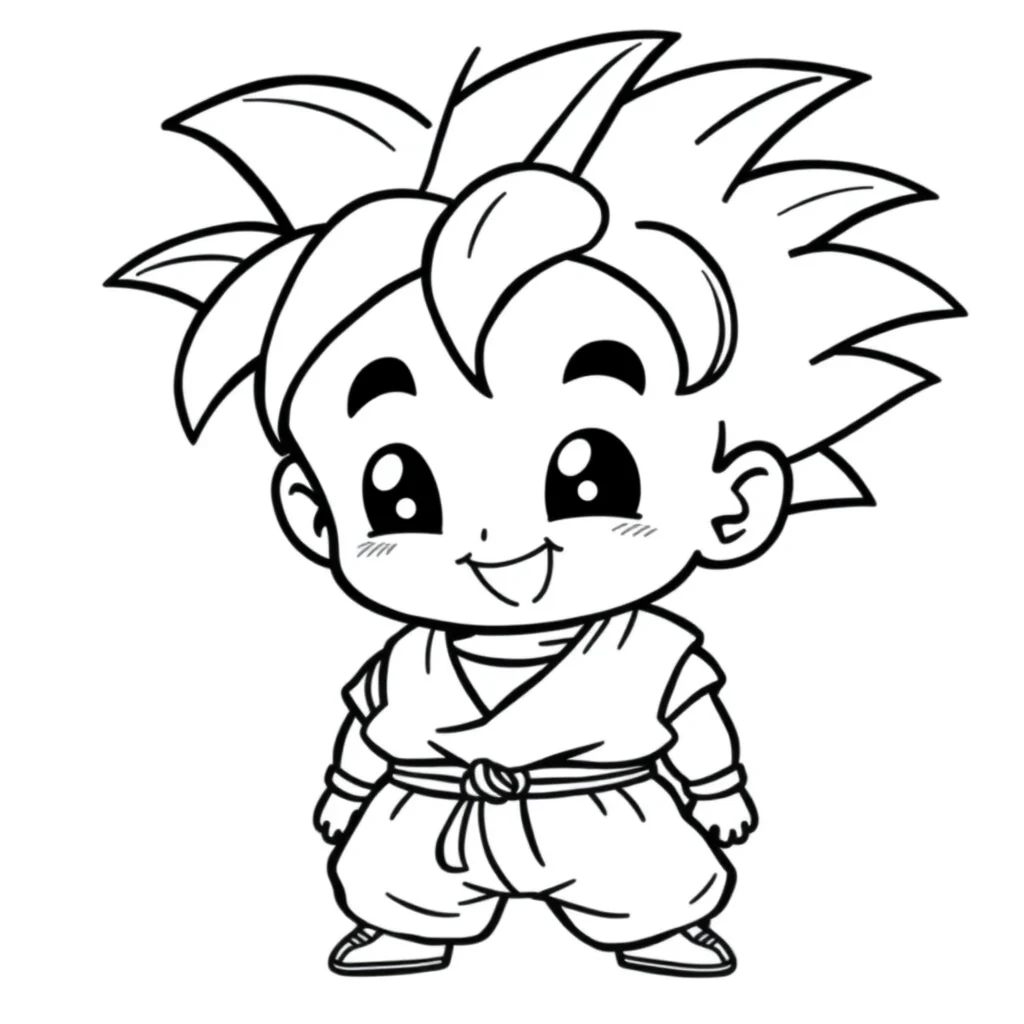Goku a chibi goku smiling — easy goku coloring page (ages 2–5)