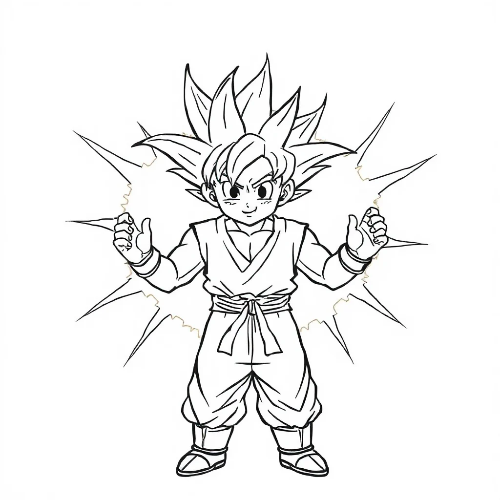 Goku goku charging energy — easy goku coloring page (ages 2–5)