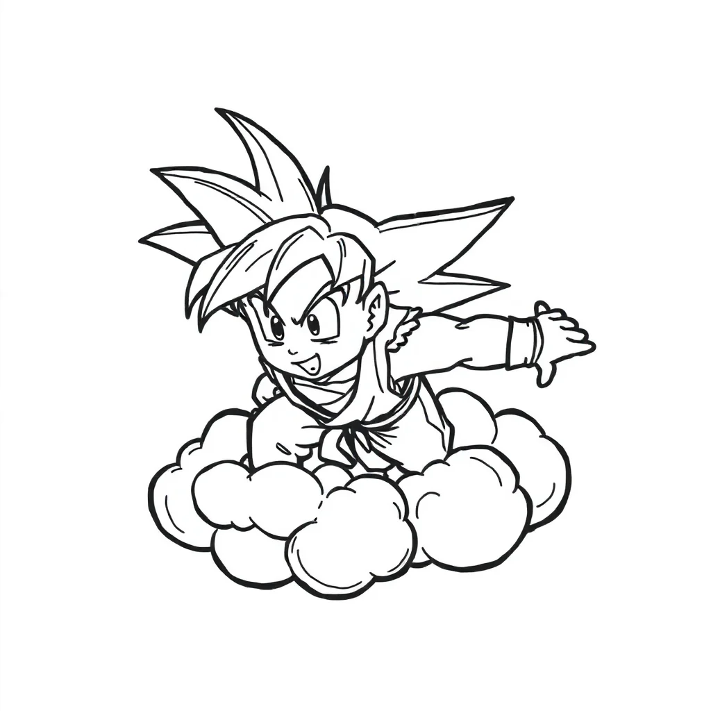 Goku goku flying on a cloud — easy goku coloring page (ages 2–5)