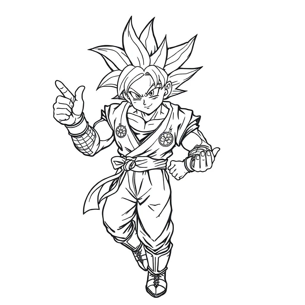 Goku goku giving a thumbs up dancing — detailed goku coloring page (ages 9+ & adults)