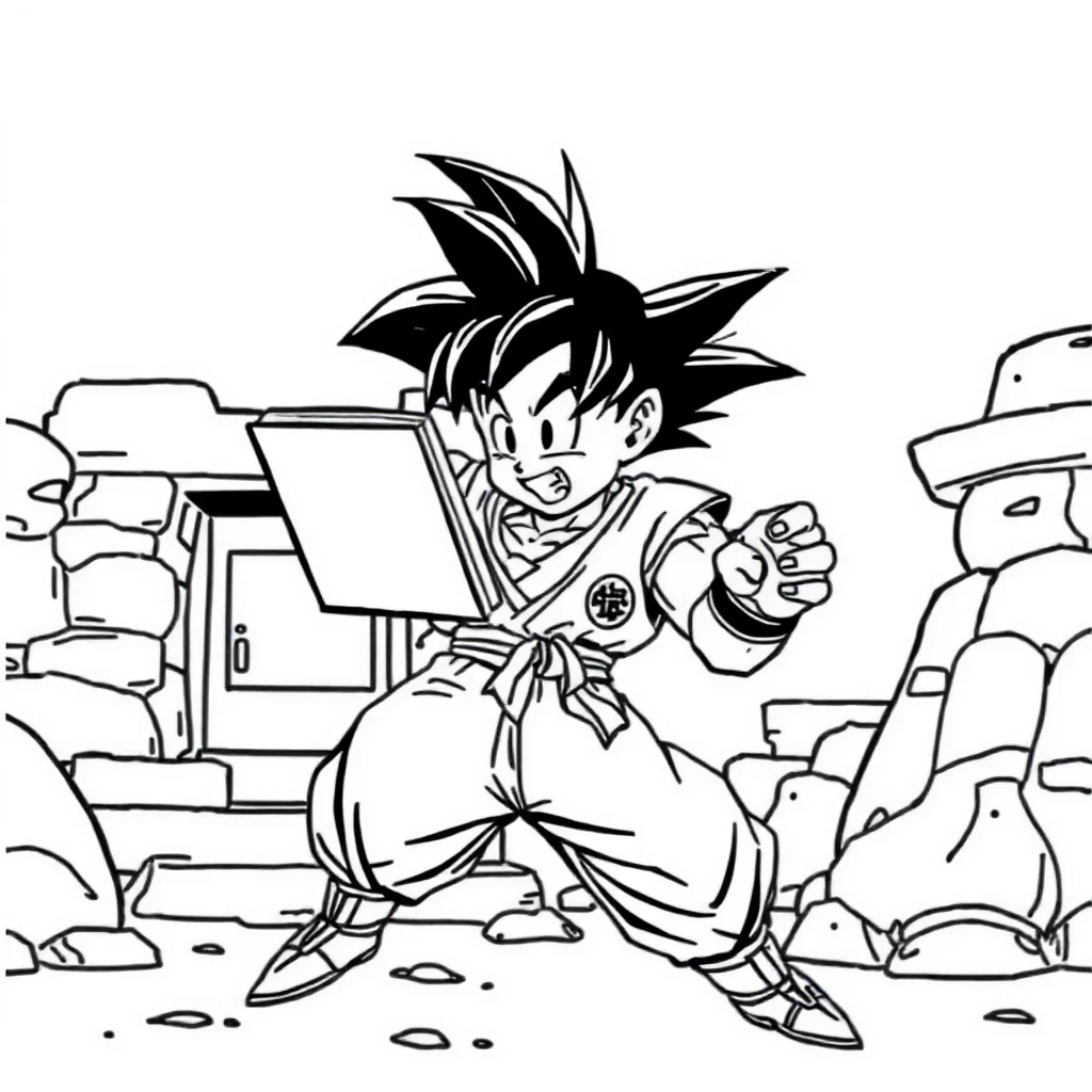 Goku goku throwing a punch reading a book — classic goku coloring page (ages 5–10)