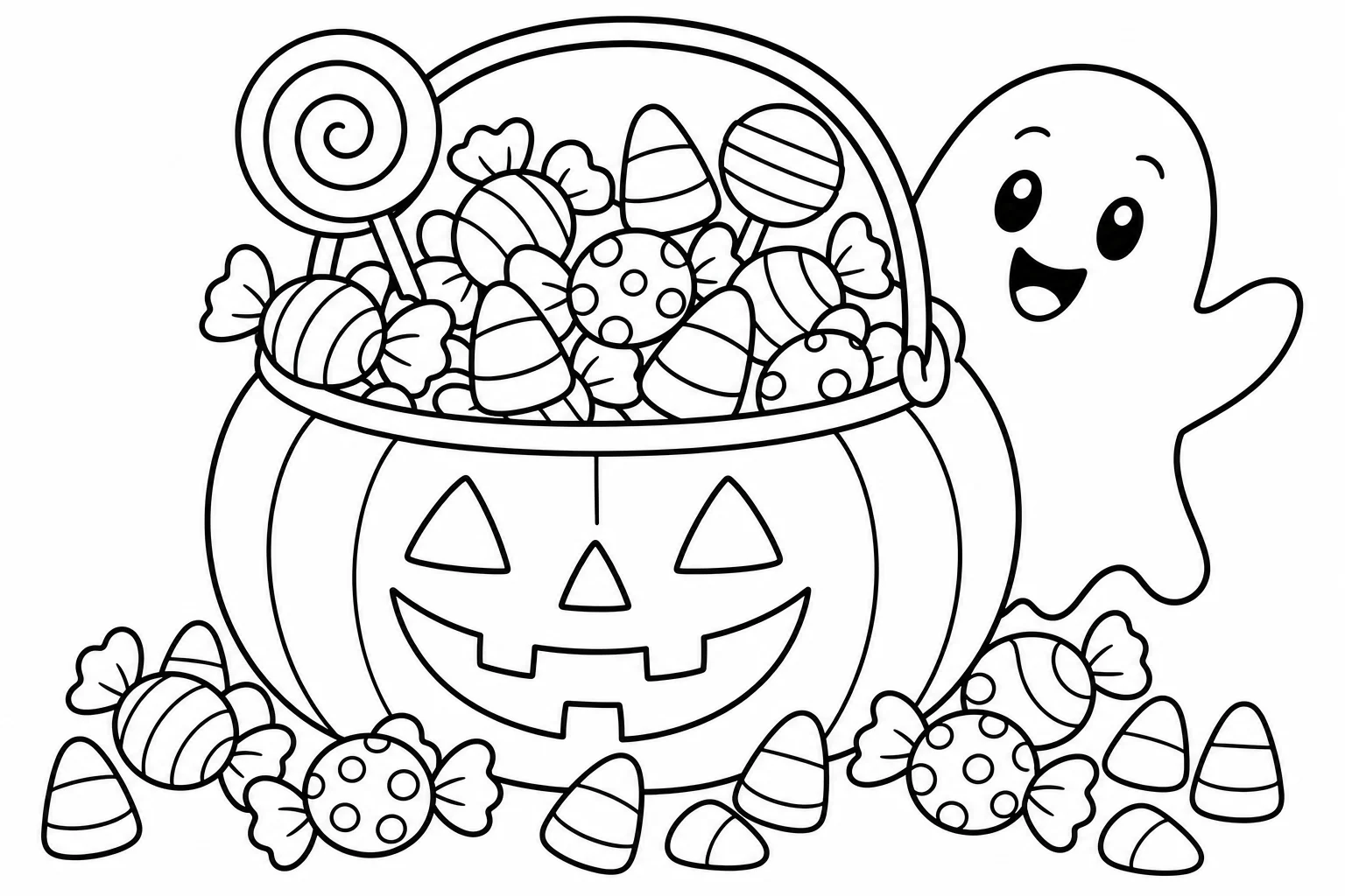 Halloween candy bucket — classic halloween coloring page (ages 5–10)