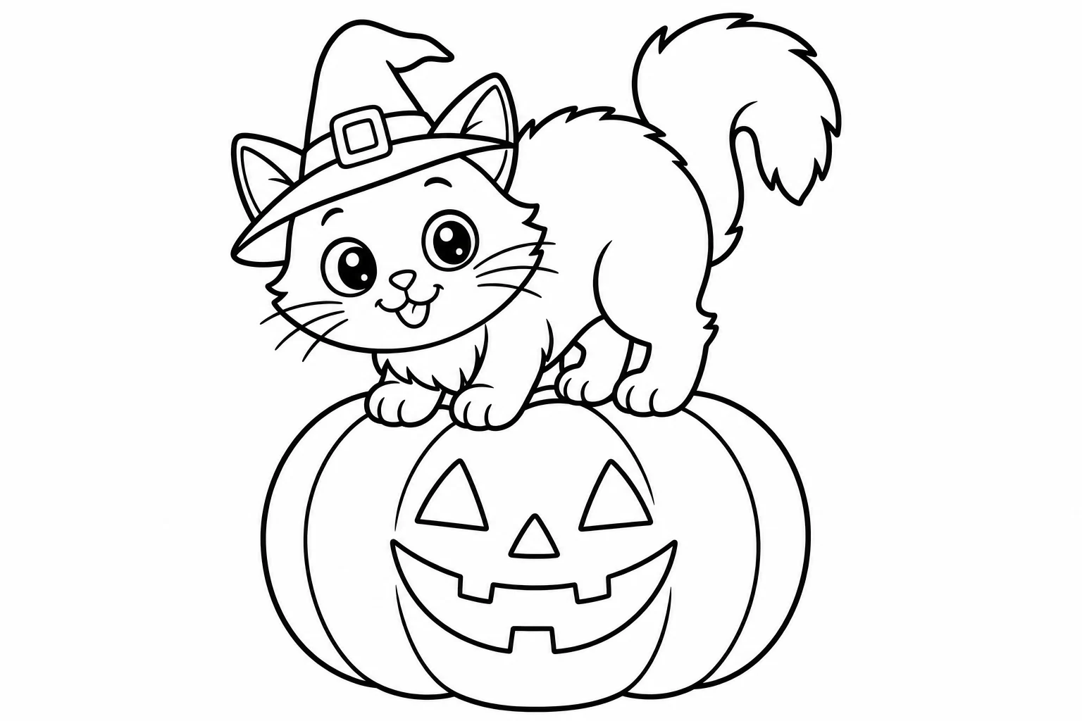 Halloween cat pumpkin — classic halloween coloring page (ages 5–10)