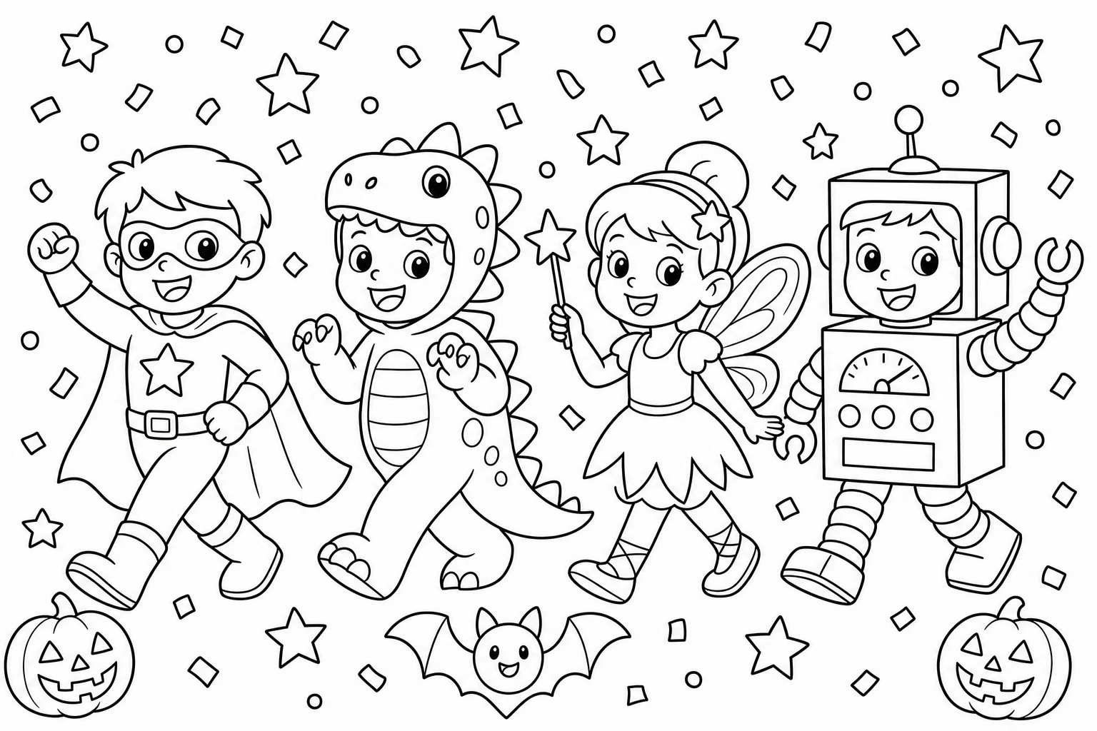 Halloween costume parade — classic halloween coloring page (ages 5–10)