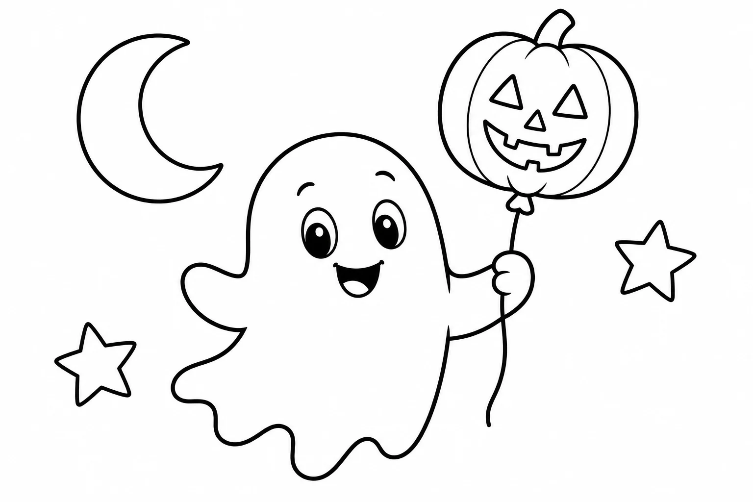 Halloween ghost balloon — easy halloween coloring page (ages 2–5)