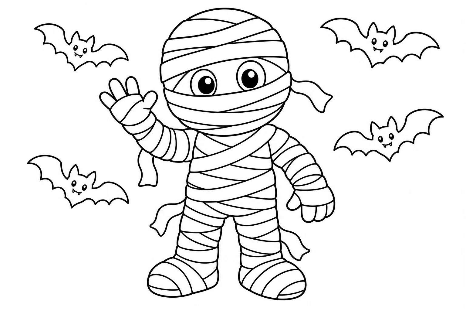 Halloween mummy wave — classic halloween coloring page (ages 5–10)