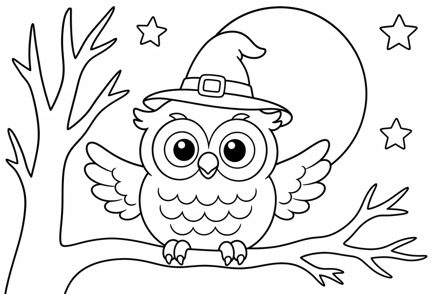 Halloween owl witch hat — classic halloween coloring page (ages 5–10)