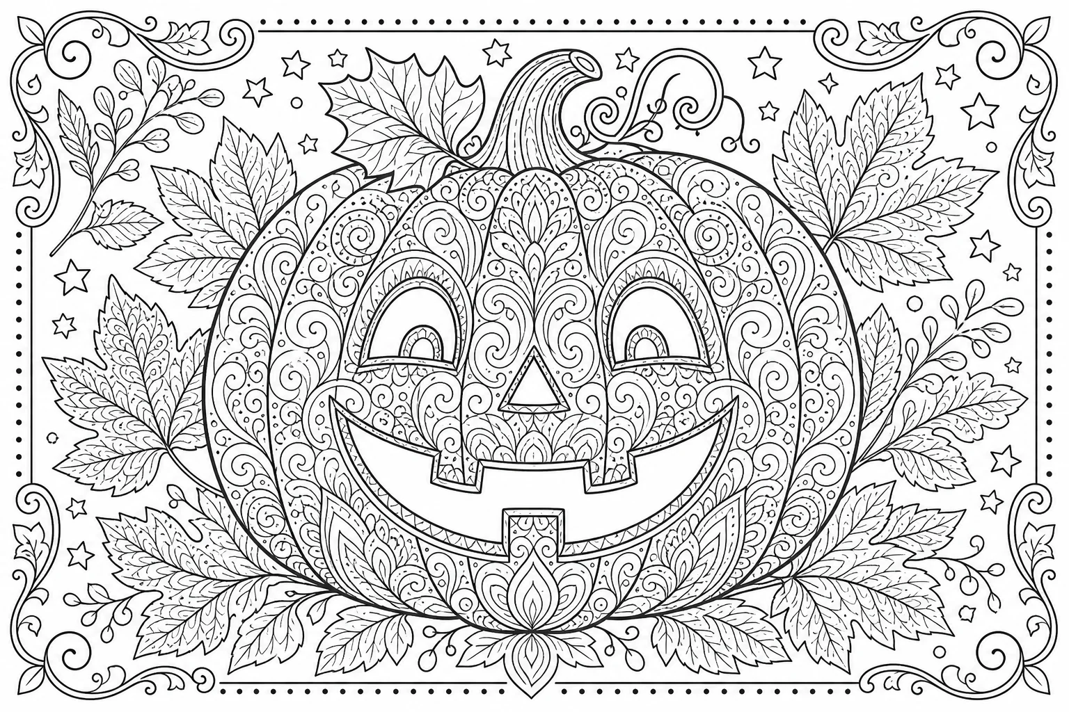 Halloween pumpkin mandala — detailed halloween coloring page (ages 9+ & adults)
