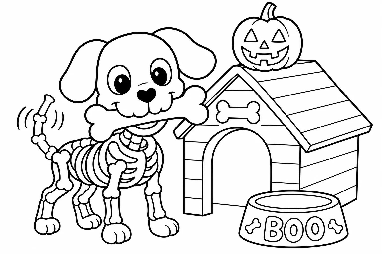 Halloween skeleton dog — classic halloween coloring page (ages 5–10)