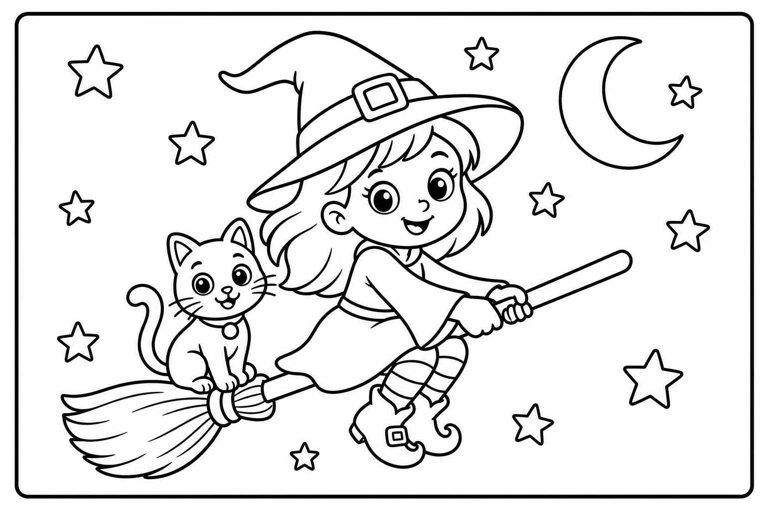 Halloween witch broom — classic halloween coloring page (ages 5–10)