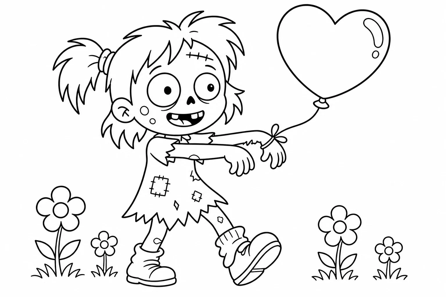 Halloween zombie girl — classic halloween coloring page (ages 5–10)