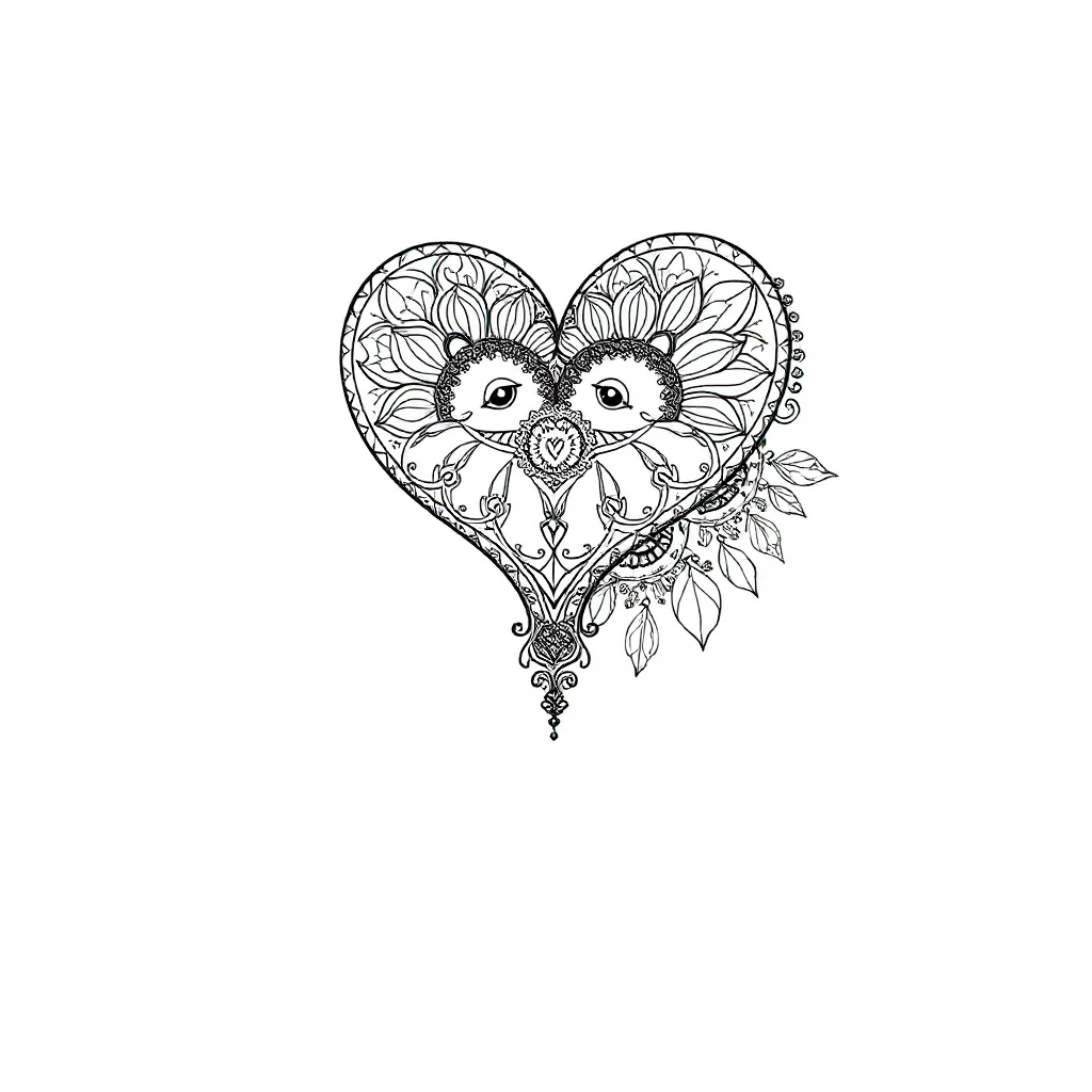 Hearts a heart pattern leaping mid air — detailed hearts coloring page (ages 9+ & adults)