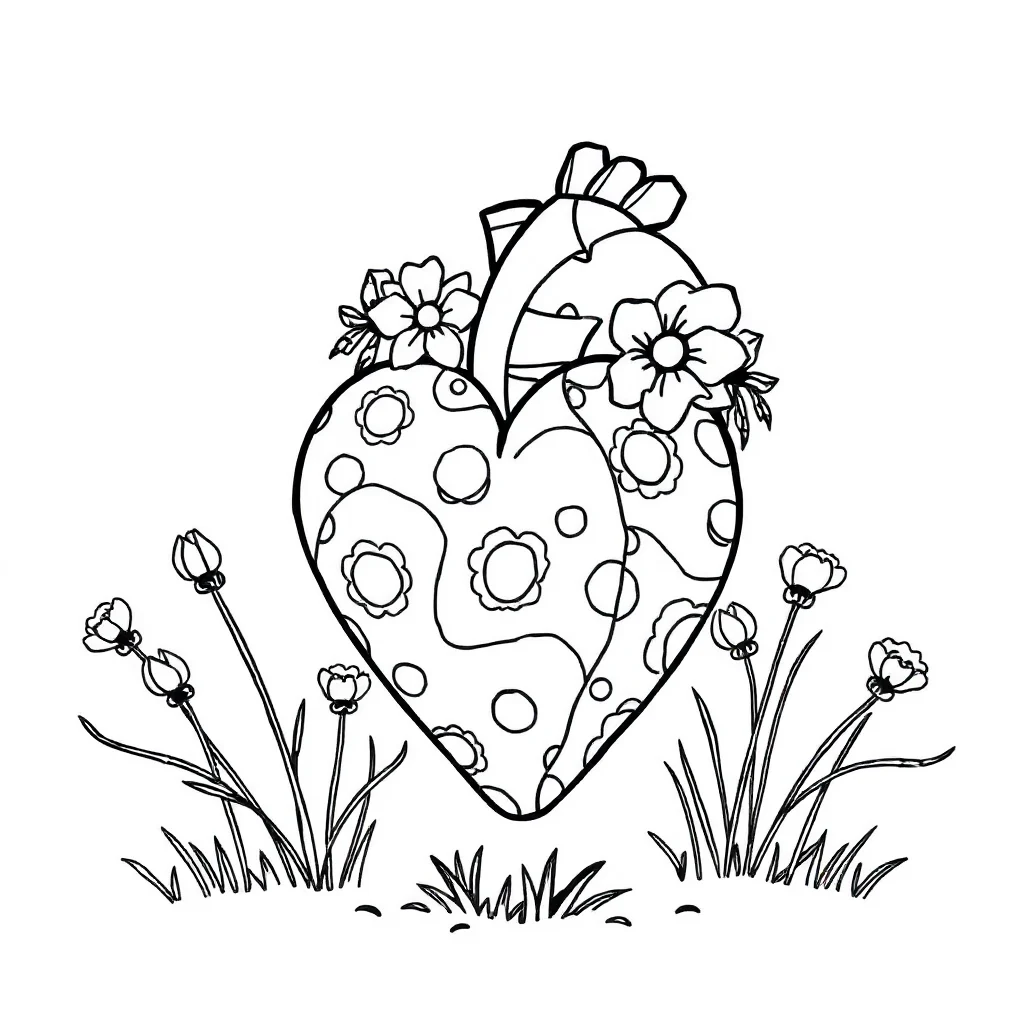 Hearts a heart pattern wearing a flower crown — classic hearts coloring page (ages 5–10)