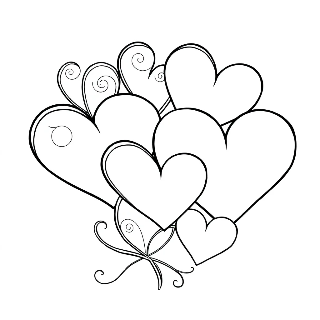 Hearts hearts with swirls — easy hearts coloring page (ages 2–5)