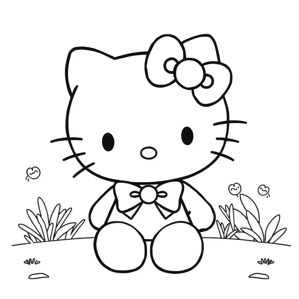 Hello kitty cute hello kitty with a bow — easy hello kitty coloring page (ages 2–5)