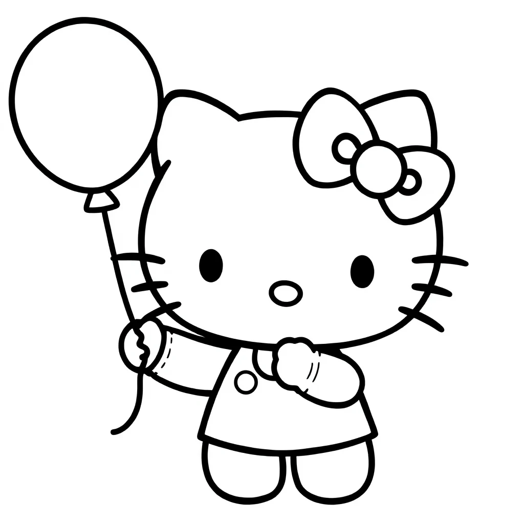 Hello kitty hello kitty holding a balloon — easy hello kitty coloring page (ages 2–5)