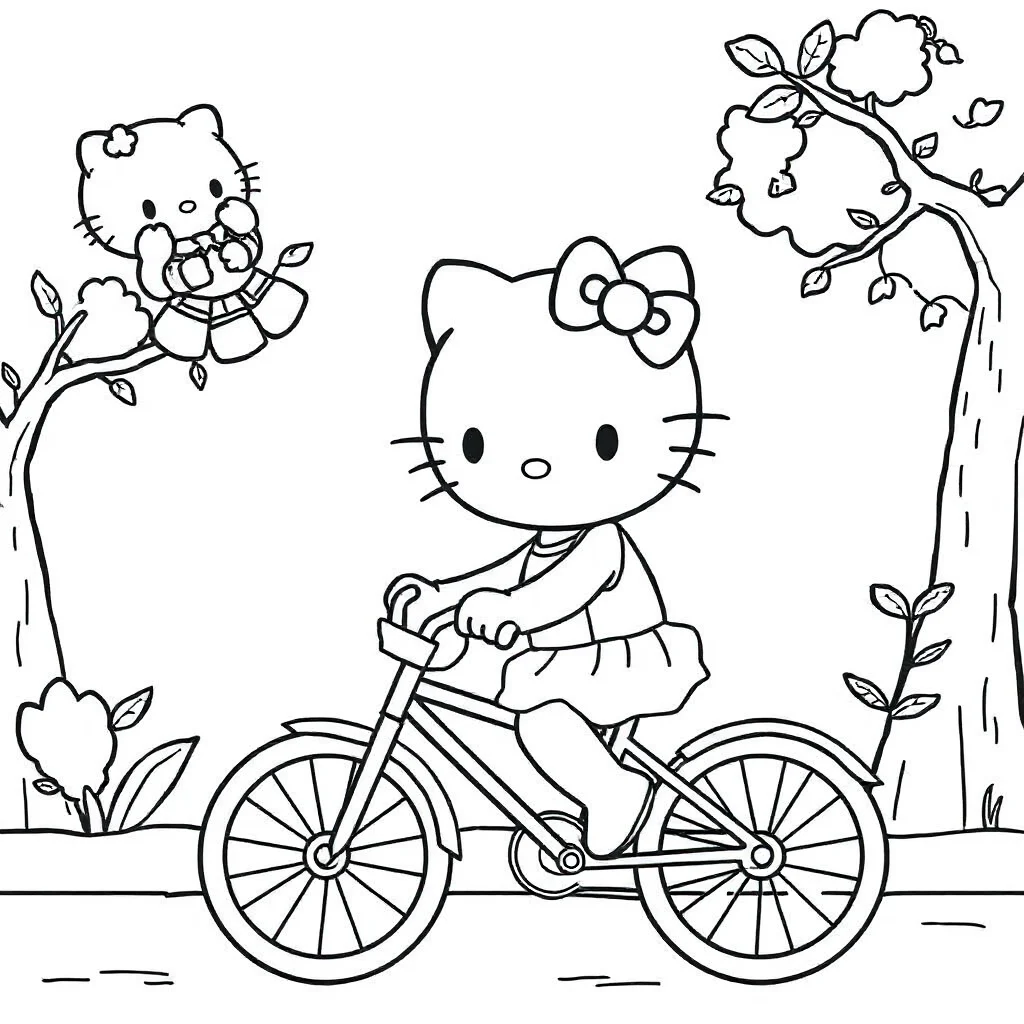 Hello kitty hello kitty riding a bicycle — classic hello kitty coloring page (ages 5–10)
