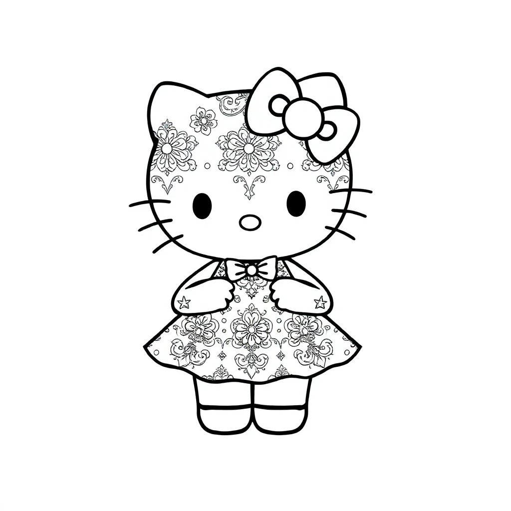 Hello kitty hello kitty wearing a party dress — easy hello kitty coloring page (ages 2–5)