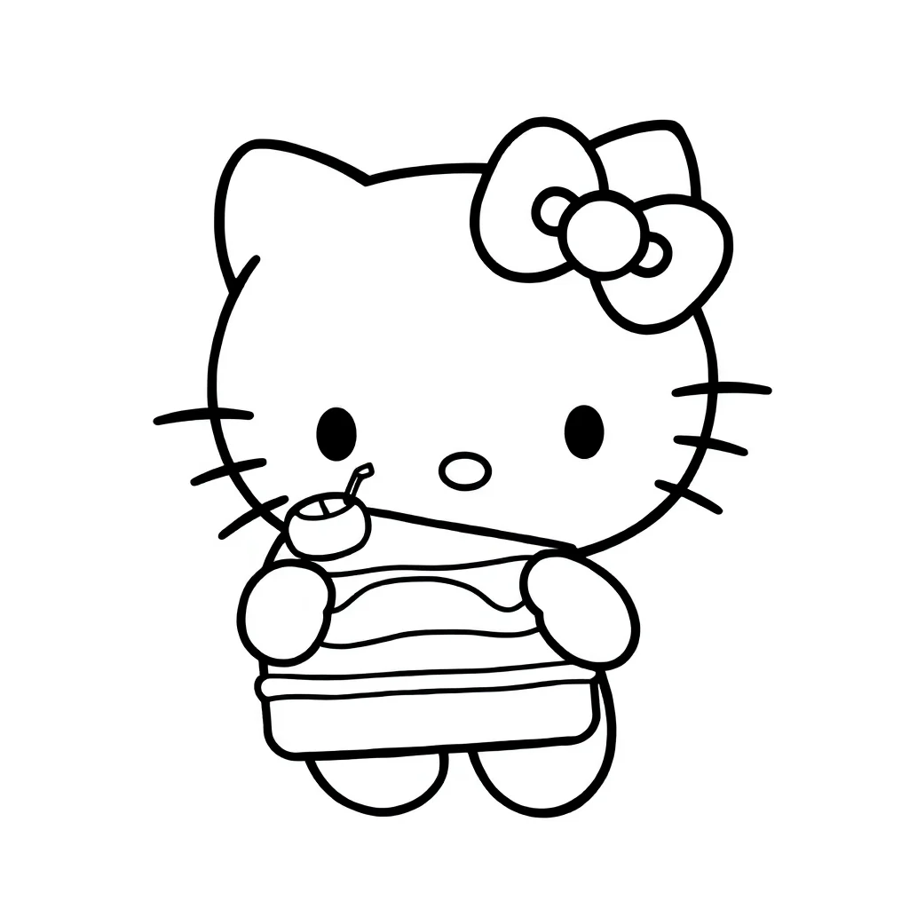 Hello kitty hello kitty with a slice of cake — easy hello kitty coloring page (ages 2–5)