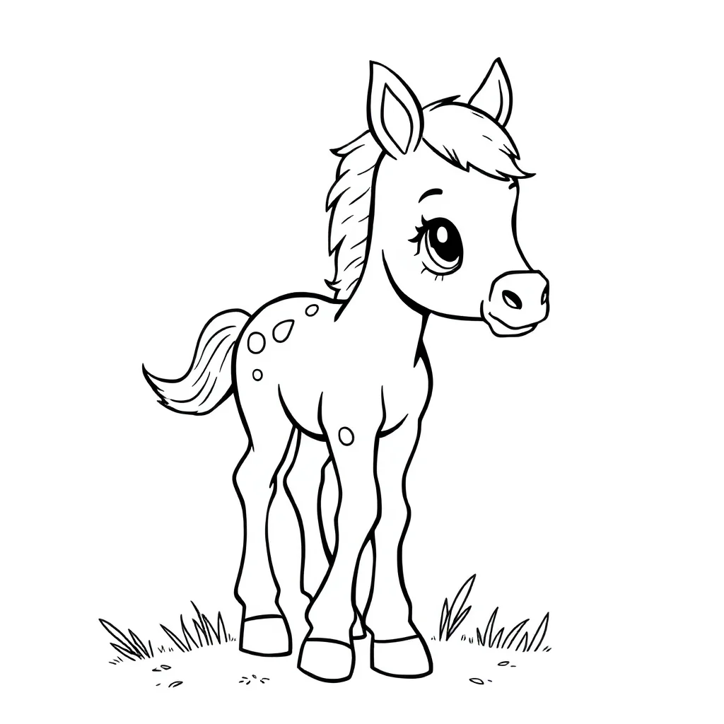 Horses a baby foal — easy horses coloring page (ages 2–5)