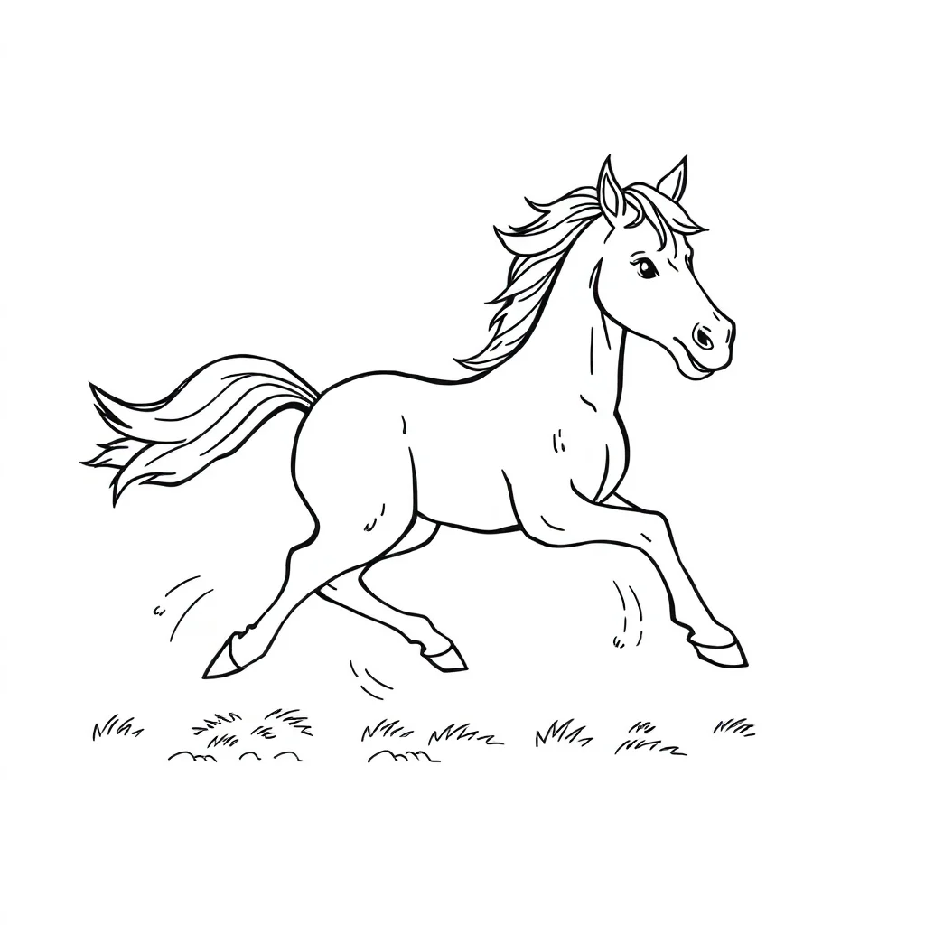 Horses a galloping horse running — easy horses coloring page (ages 2–5)