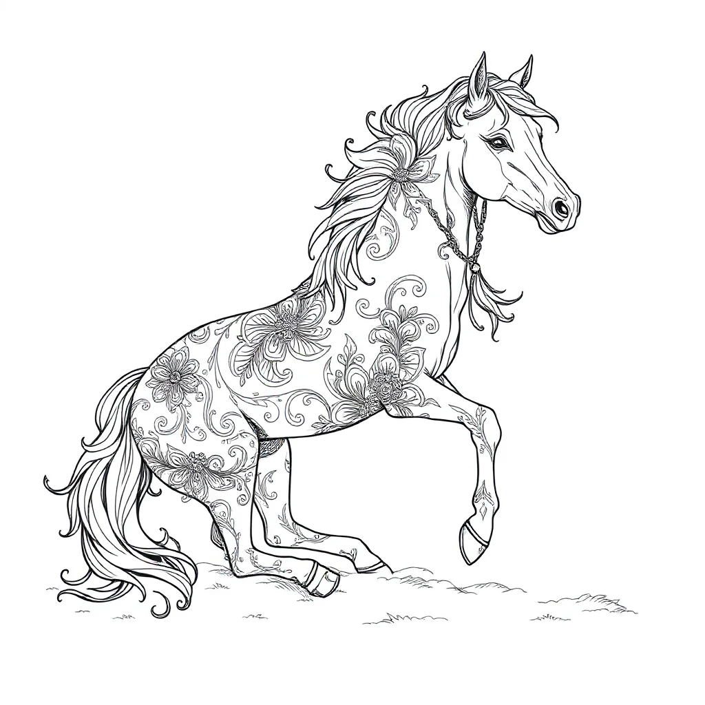 Horses a galloping horse sitting — detailed horses coloring page (ages 9+ & adults)
