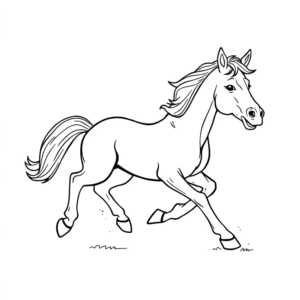 Horses a galloping horse — easy horses coloring page (ages 2–5)