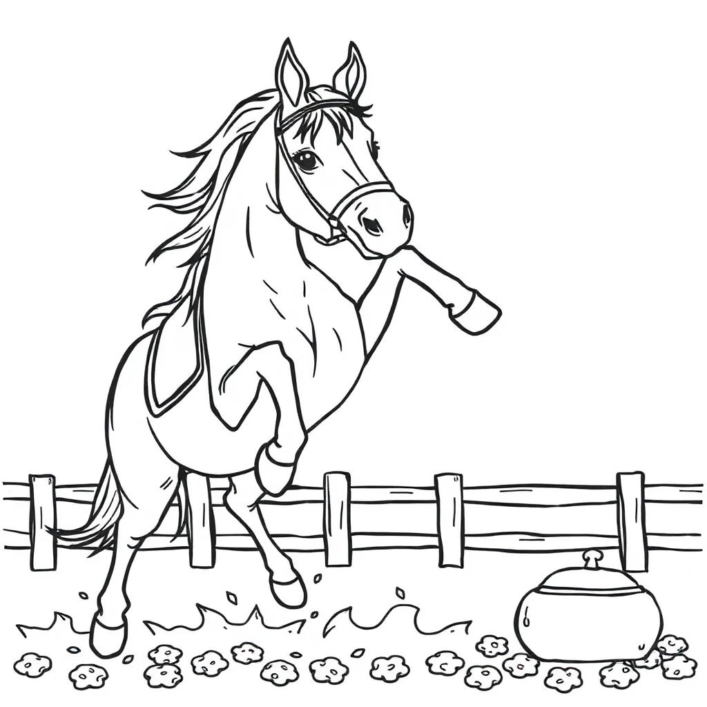 Horses a horse jumping baking cookies — classic horses coloring page (ages 5–10)
