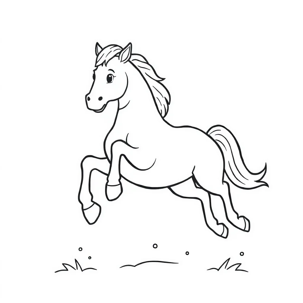 Horses a horse jumping — easy horses coloring page (ages 2–5)