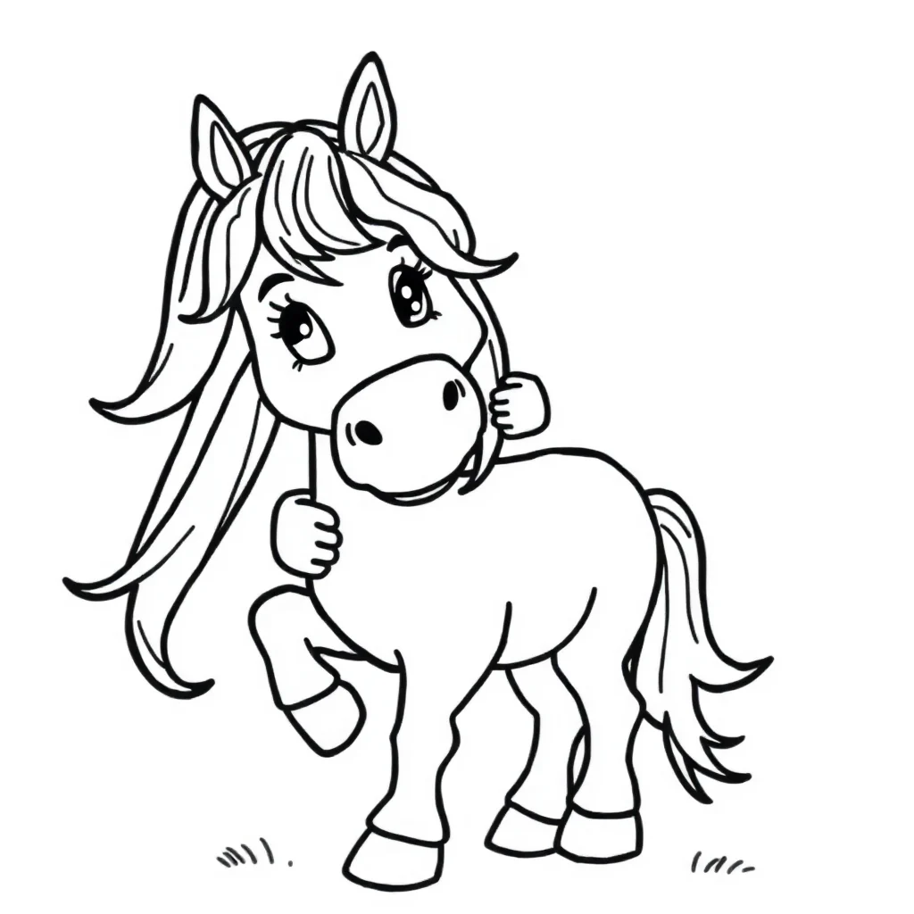 Horses a horse with a flowing mane hugging a friend — easy horses coloring page (ages 2–5)