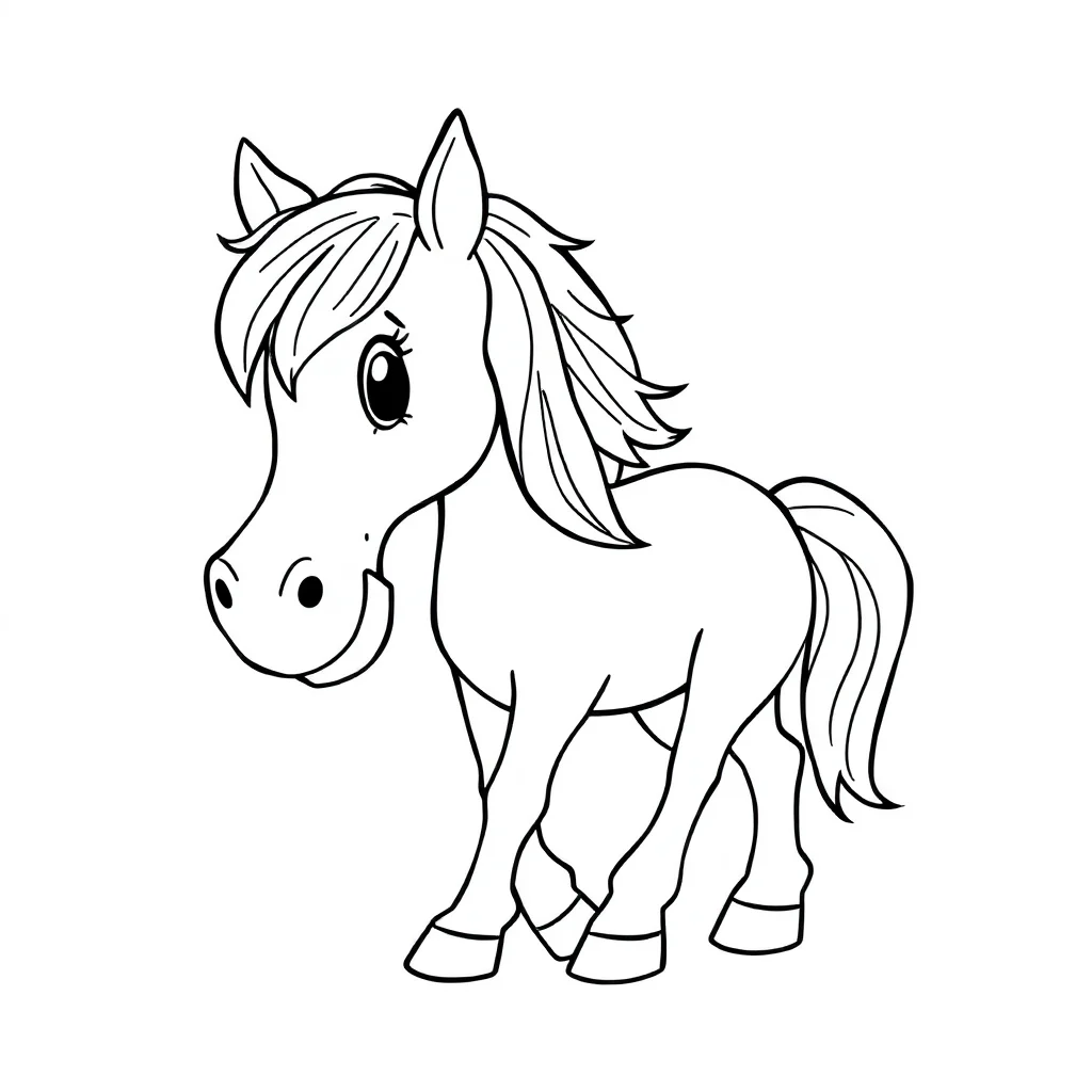 Horses a horse with a flowing mane — easy horses coloring page (ages 2–5)
