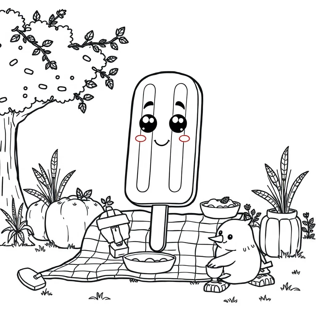 Ice cream a popsicle having a picnic — classic ice cream coloring page (ages 5–10)