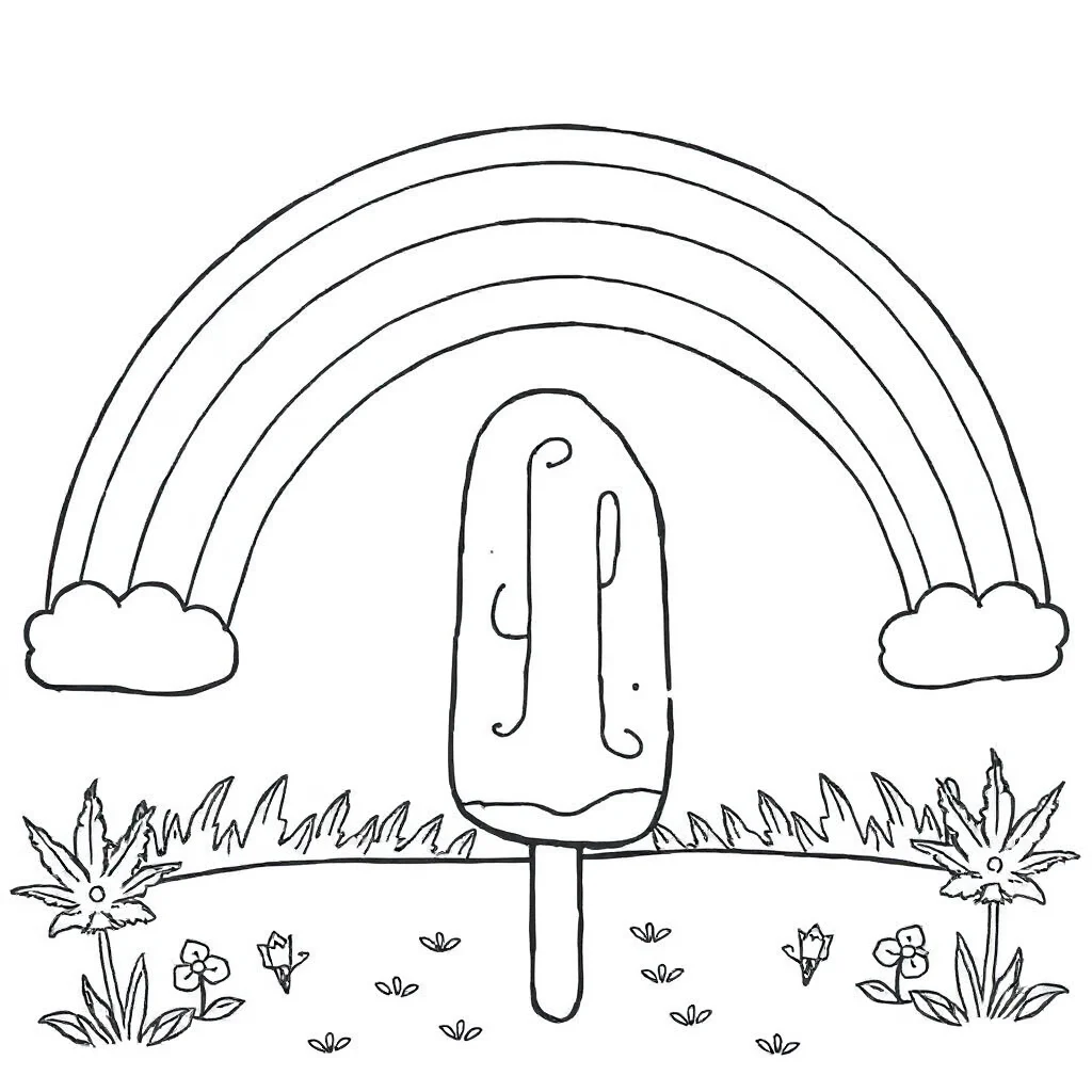 Ice cream a popsicle under a rainbow — classic ice cream coloring page (ages 5–10)