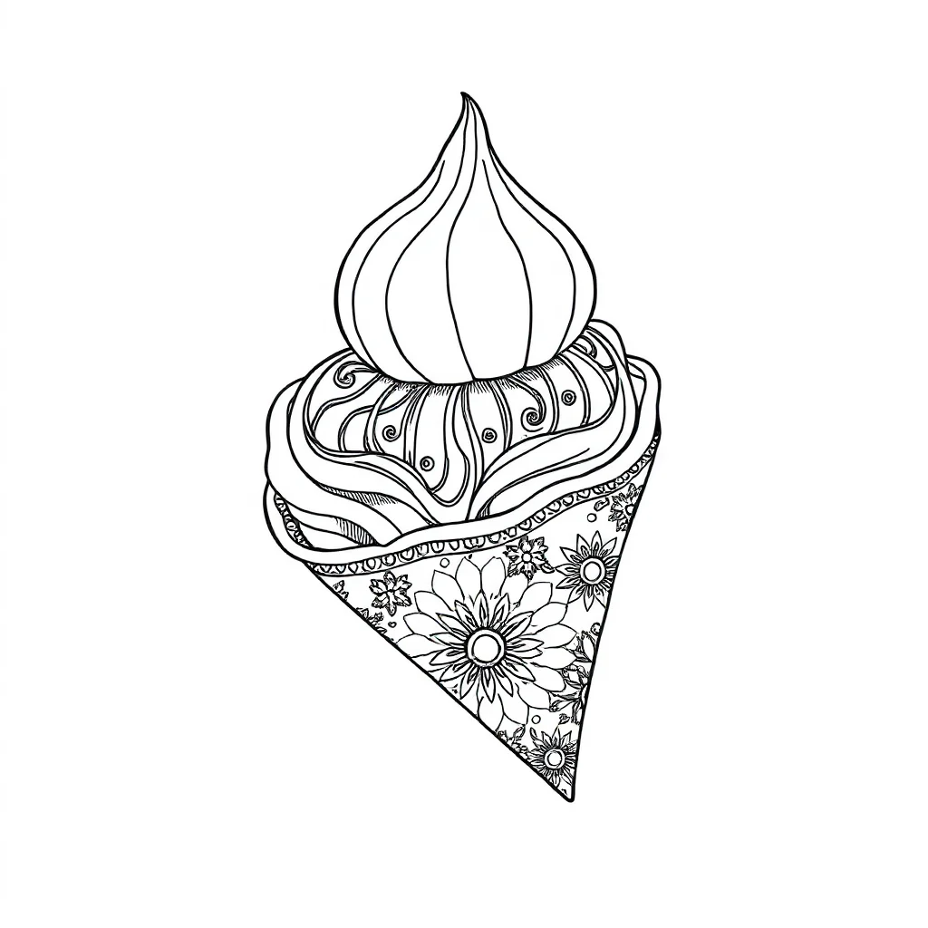 Ice cream a triple scoop cone sleeping curled up — detailed ice cream coloring page (ages 9+ & adults)