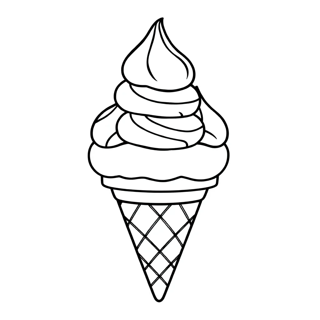 Ice cream a triple scoop cone — easy ice cream coloring page (ages 2–5)