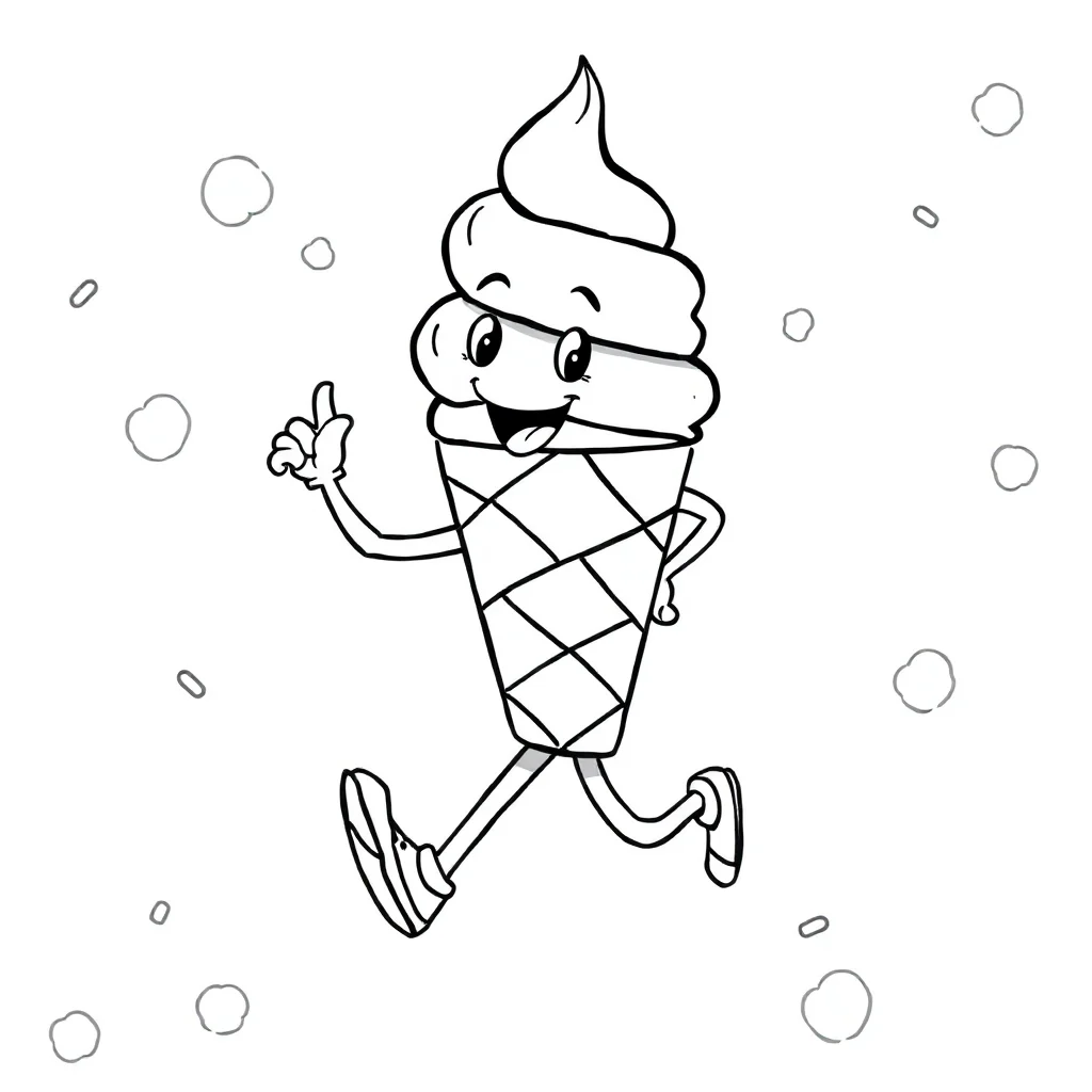 Ice cream an ice cream cone running — easy ice cream coloring page (ages 2–5)