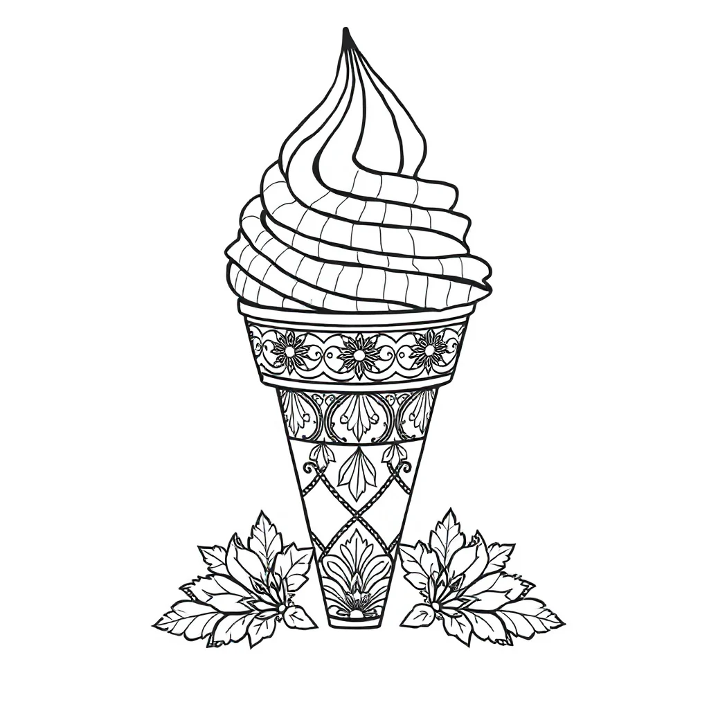 Ice cream an ice cream cone sitting — detailed ice cream coloring page (ages 9+ & adults)