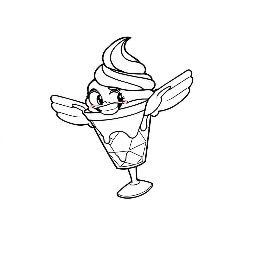 Ice cream an ice cream sundae flying — easy ice cream coloring page (ages 2–5)