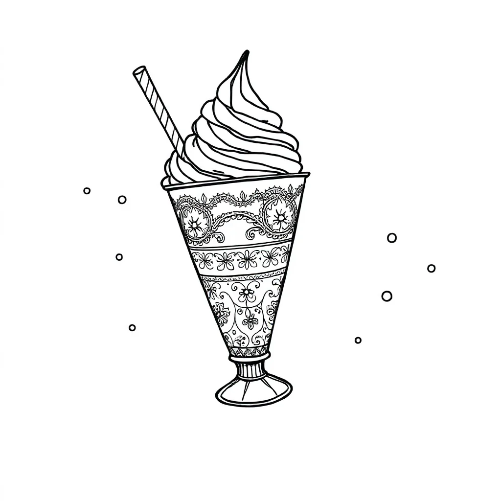 Ice cream an ice cream sundae leaping mid air — detailed ice cream coloring page (ages 9+ & adults)