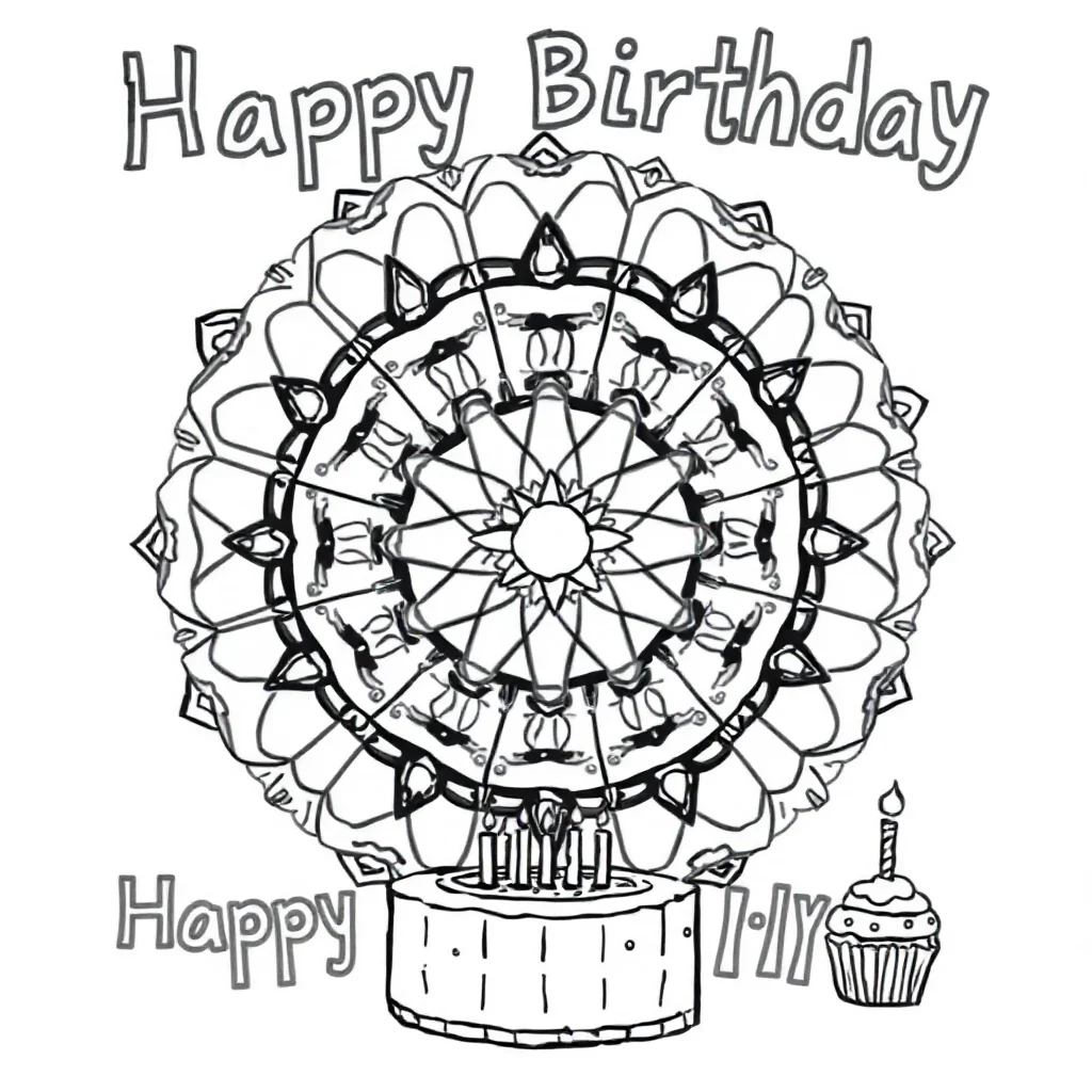 Kaleidoscope a kaleidoscope pattern celebrating a birthday — classic kaleidoscope coloring page (ages 5–10)