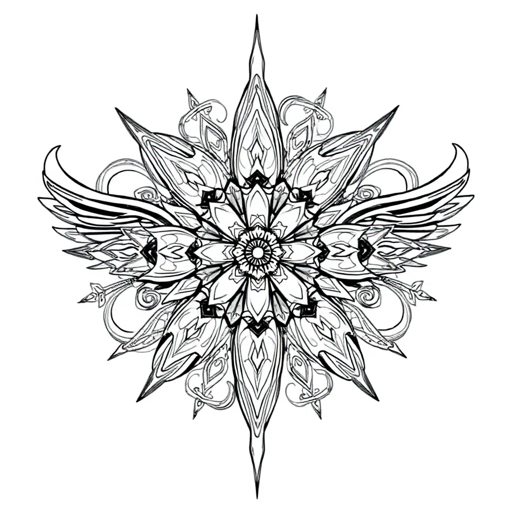 Kaleidoscope a symmetrical kaleidoscope leaping mid air — detailed kaleidoscope coloring page (ages 9+ & adults)