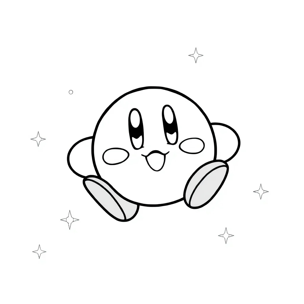 Kirby cute kirby floating — easy kirby coloring page (ages 2–5)