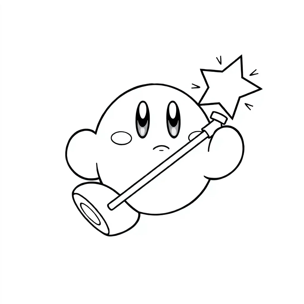 Kirby kirby holding a star rod — easy kirby coloring page (ages 2–5)